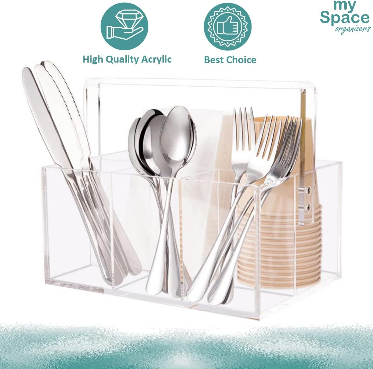 My Space Organizers Utensil Holder Organizer Silverware Caddy For Napkins Flatware Cutlery Spoon Fork Knife Plastic Acrylic Portable with Handle