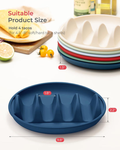 3Pack Silicone Taco Plates with Metal Reinforced Frame, AODISTUCE Silicone Taco Holders with 4 Dividers, Reusable Taco Shell Holder Taco Tray Taco Bar Serving Set for Party Taco Night, Dishwasher-Safe