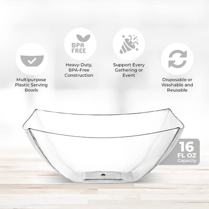 4 Pack Disposable White Plastic Serving Bowls Square Party Candy Use 16oz