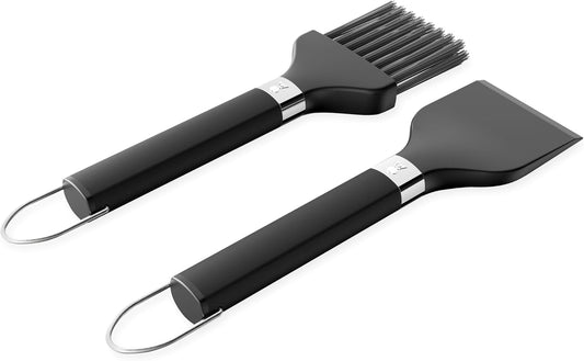 Weber Pellet Grill 2‑Piece Cleaning Kit – Wide‑Blade Scraper & Nylon‑Bristle Brush for Removing Grease, Ash & Debris on Cooled Grill Surfaces