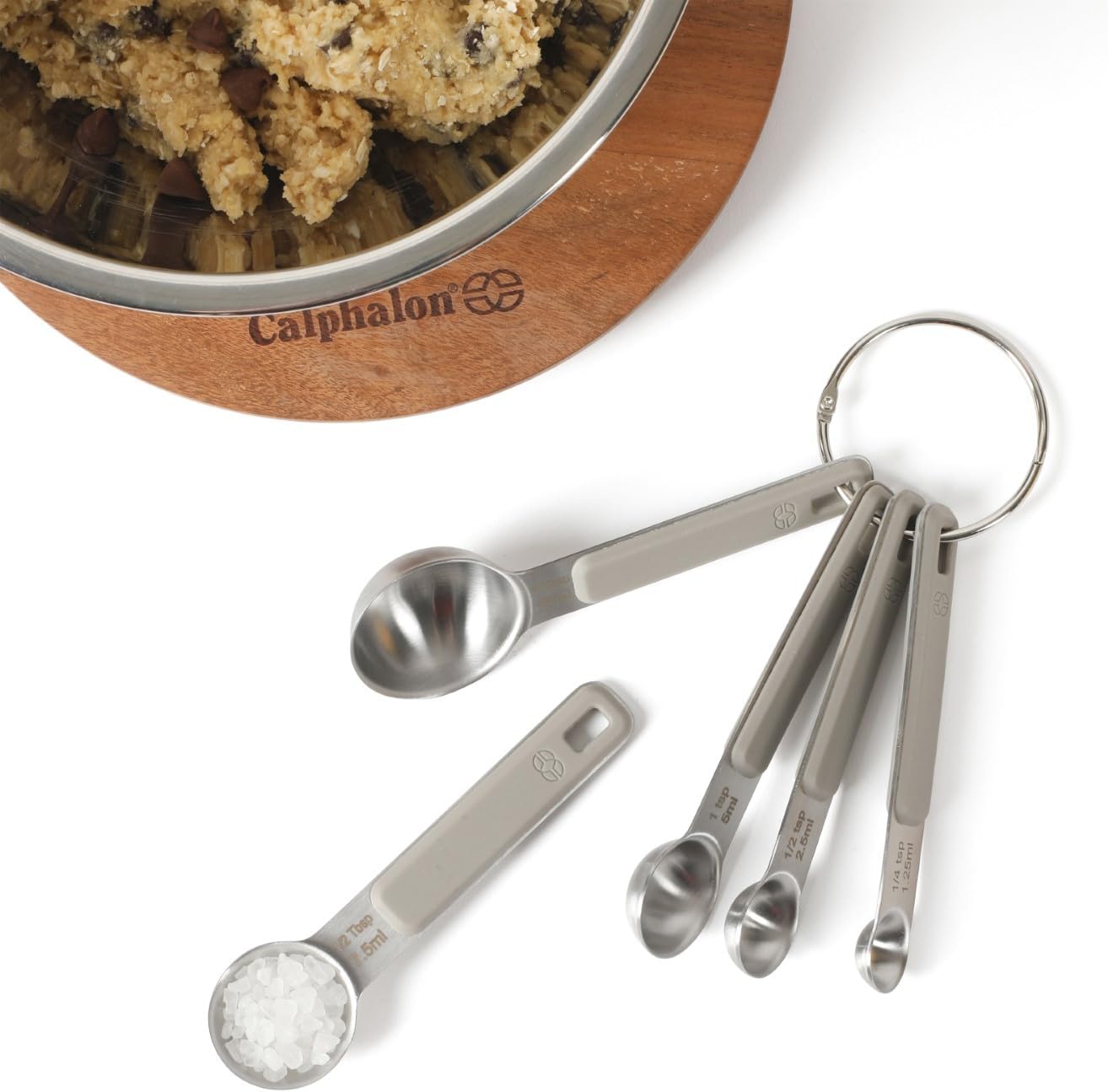 Calphalon Prime Measuring Cups, Kitchen Measurement Cup, 4-Piece Stainless Steel Kitchen Measuring Cup with Navy Silicone Handle Accurate, Durable for Dry and Liquid Ingredients