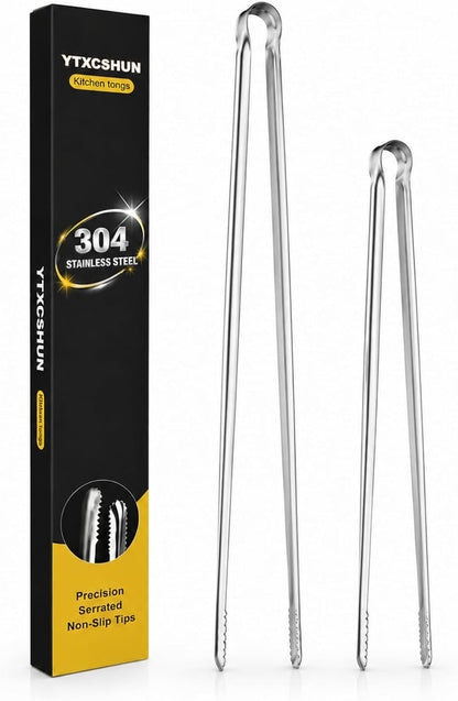 Tongs for Cooking, Long Kitchen Tweezers Set of 3, 18/8 Stainless Steel KitchenTongs with Precision Serrated Non-Slip Tips, Lightweight Durable Tweezer for Frying, Plating & BBQ(9.5"+11.5"+13.5")