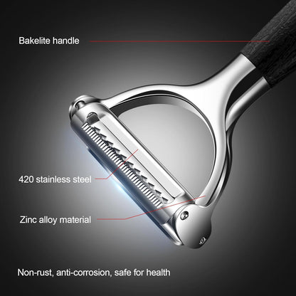 2-in-1 Serrated Julienne Peeler Vegetable Peeler | veggie peeler stainless steel blades are very durable and sharp for harder fruits and vegetables，Essential Kitchen Tool