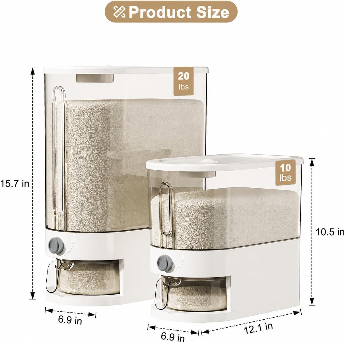 Rice Storage Container with Measuring Cup, Food Grain Dispenser for Dry Goods, Multi-Purpose Kitchen Pantry Storage Box (Transparent-10 pounds)