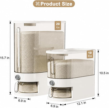 Rice Storage Container with Measuring Cup, Food Grain Dispenser for Dry Goods, Multi-Purpose Kitchen Pantry Storage Box (Transparent-10 pounds)