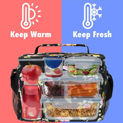 opux Insulated Lunch Bag for Men Women, Leakproof Black Lunch Box for Work, Portable Soft Lunch Cooler Bag with Shoulder Strap, Adult Lunchbox Lunch Pail for Kid Boy Girl School, 14 Can/8L