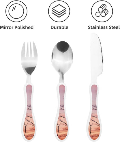 3-Piece Kids Silverware Set With Storage Case, Stainless Steel Reusable Children Safe Knife Spoon Fork Set Easter Bunny Eggs Spring Flower Rabbit Children Flatware Set For Kids Lunch Box