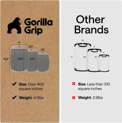 GORILLA GRIP BPA-Free Reversible Kitchen Cutting Board Set of 3, US Designed, Nonporous, Juice Grooves Catch Liquid, Slip Resistant Border, Dishwasher Safe, Durable Large Food Chopping Boards, Black