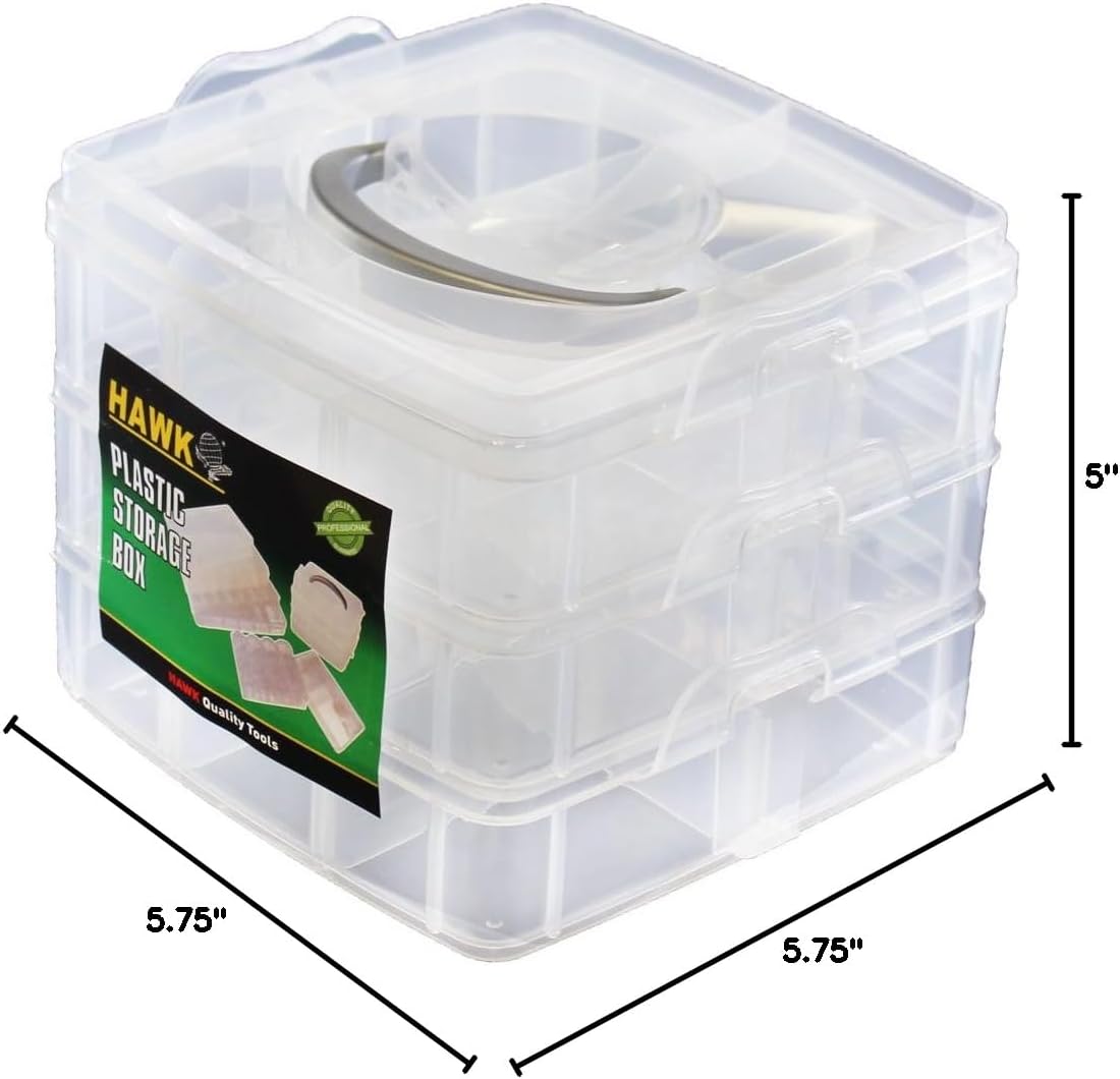 BIN BUDDY 3-Layer Stackable Clear Plastic Boxes | Removable Dividers | 5.75" (14.6 cm) x 5.75" (14.6 cm) x 5" (12.7 cm) | Ideal for Craft & Garage Organizing
