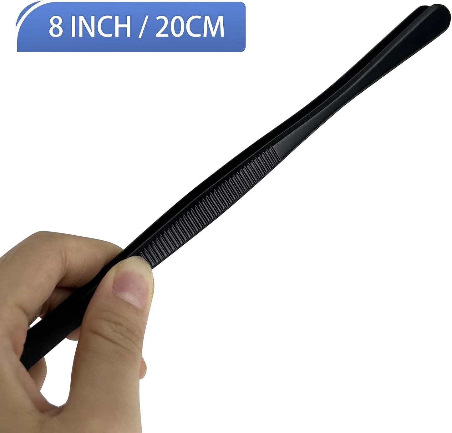 8-Inch Plating Tweezers Culinary Kitchen Tweezer Stainless Steel, Black Offset Tweezers for Cooking Food Design (8-Inch Offset Design)