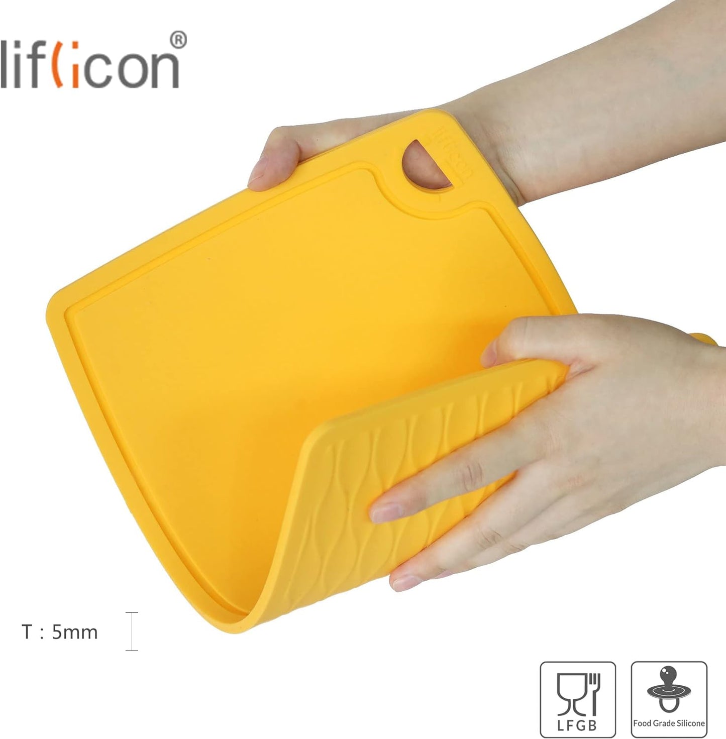 Liflicon Thick Cutting Boards for Kitchen Silicone Chopping Board Set of 2 Mid 12.6'' x 9.1”,Mini 9.1”x7.1” Non-slip Deep Drip Juice Groove Easy Grip Handle,Dishwasher Safe-Red