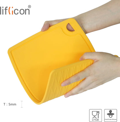 Liflicon Thick Cutting Boards for Kitchen Silicone Chopping Board Set of 2 Mid 12.6'' x 9.1”,Mini 9.1”x7.1” Non-slip Deep Drip Juice Groove Easy Grip Handle,Dishwasher Safe-Red