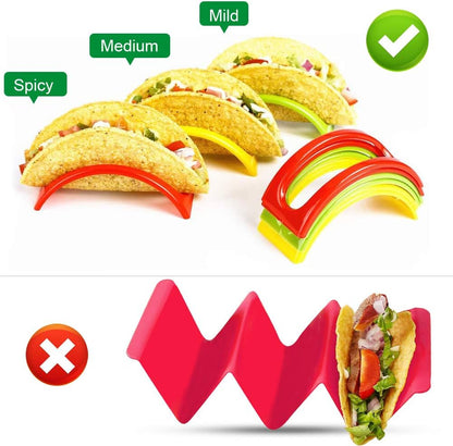 ForTomorrow Single Taco Holder Stand Set of 18 Individual Plastic Taco Rack Hard or Soft Shell Holder Small for Party, Tuesday (Red, Yellow, Green)