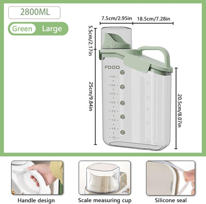 Cereal Containers Dispenser Rice Storage Container Clear Food Storage Containers Measuring Cup Pour Spout With Lids Airtight For Kitchen Grain Dry Food Pet Dog Food Organization（Green 2L）