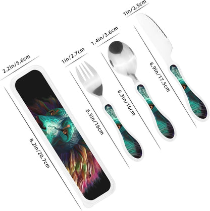 3-Piece Kids Silverware Set With Storage Case, Stainless Steel Reusable Children Safe Knife Spoon Fork Set Parrots On Branches Children Flatware Set For Kids Lunch Box