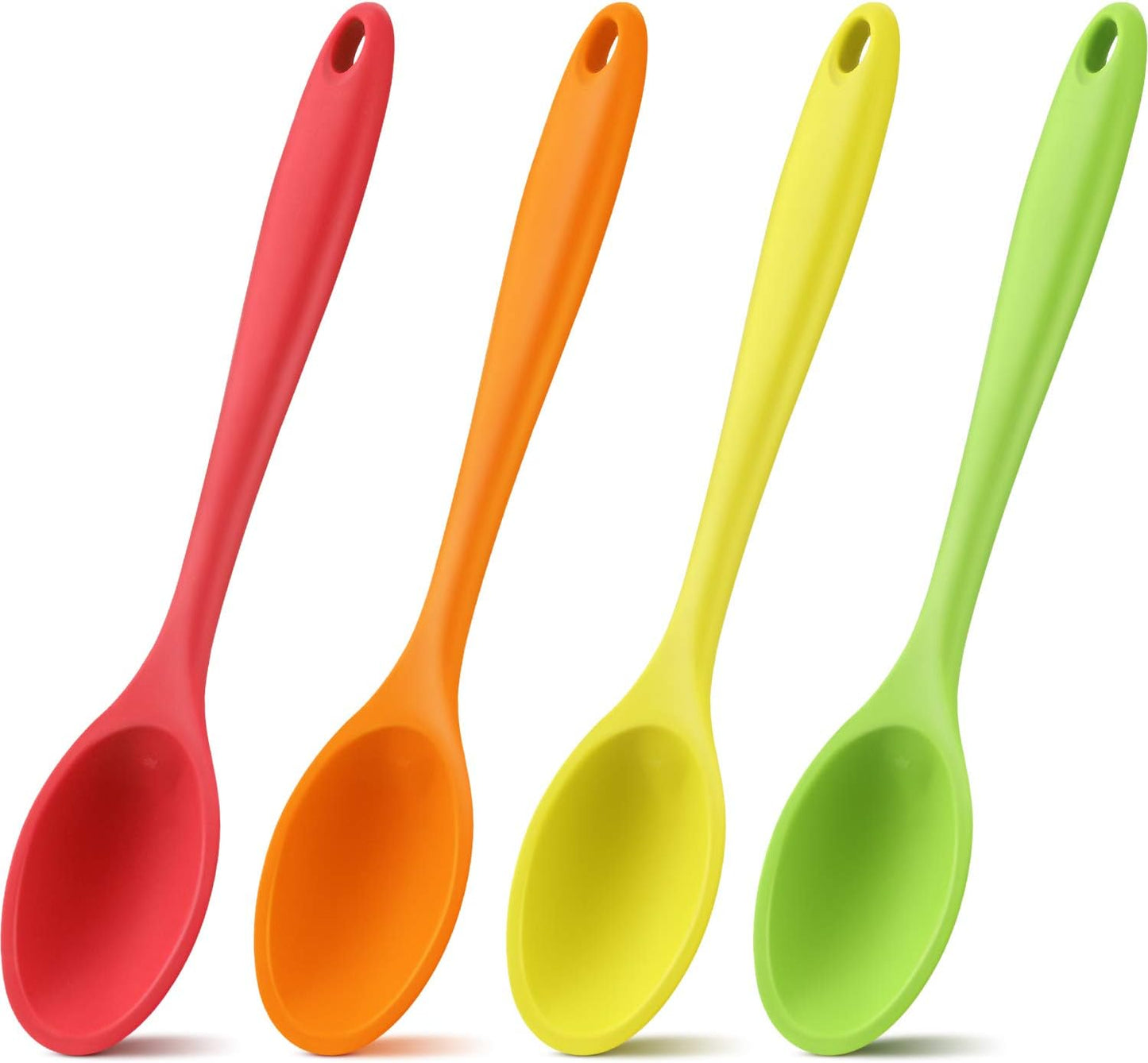 Shappy 4 Pieces Silicone Cooking Spoons 10.6 Inch Heat Resistant Kitchen Spoons for Mixing, Serving and Stirring Upgrade Large Non Stick Basting Utensils, Dishwasher Safe(Spoon,Fashionable Color)