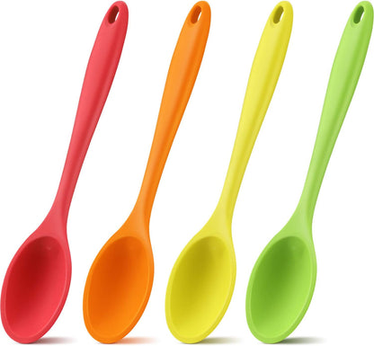 Shappy 4 Pieces Silicone Cooking Spoons 10.6 Inch Heat Resistant Kitchen Spoons for Mixing, Serving and Stirring Upgrade Large Non Stick Basting Utensils, Dishwasher Safe(Spoon,Fashionable Color)