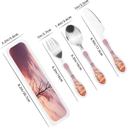 3-Piece Kids Silverware Set With Storage Case, Stainless Steel Reusable Children Safe Knife Spoon Fork Set Easter Bunny Eggs Spring Flower Rabbit Children Flatware Set For Kids Lunch Box