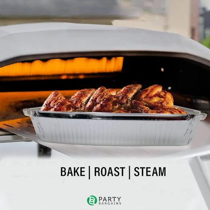 PARTY BARGAINS 4 lb Aluminum Pans with Board Lids, 50 Pack – 12 x 8 in Disposable Foil Roasting & Steam Table Pans for Catering, Takeout, Meal Prep, Oven Safe up to 240°C