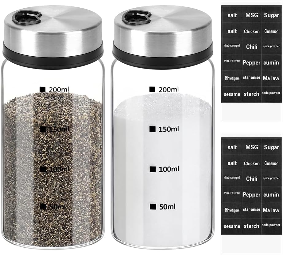 Accmor Salt Pepper Shakers with Adjustable Holes, Glass Spice Shaker Seasoning Cans for Kitchen, Home Restaurant Farmhouse BBQ Camping