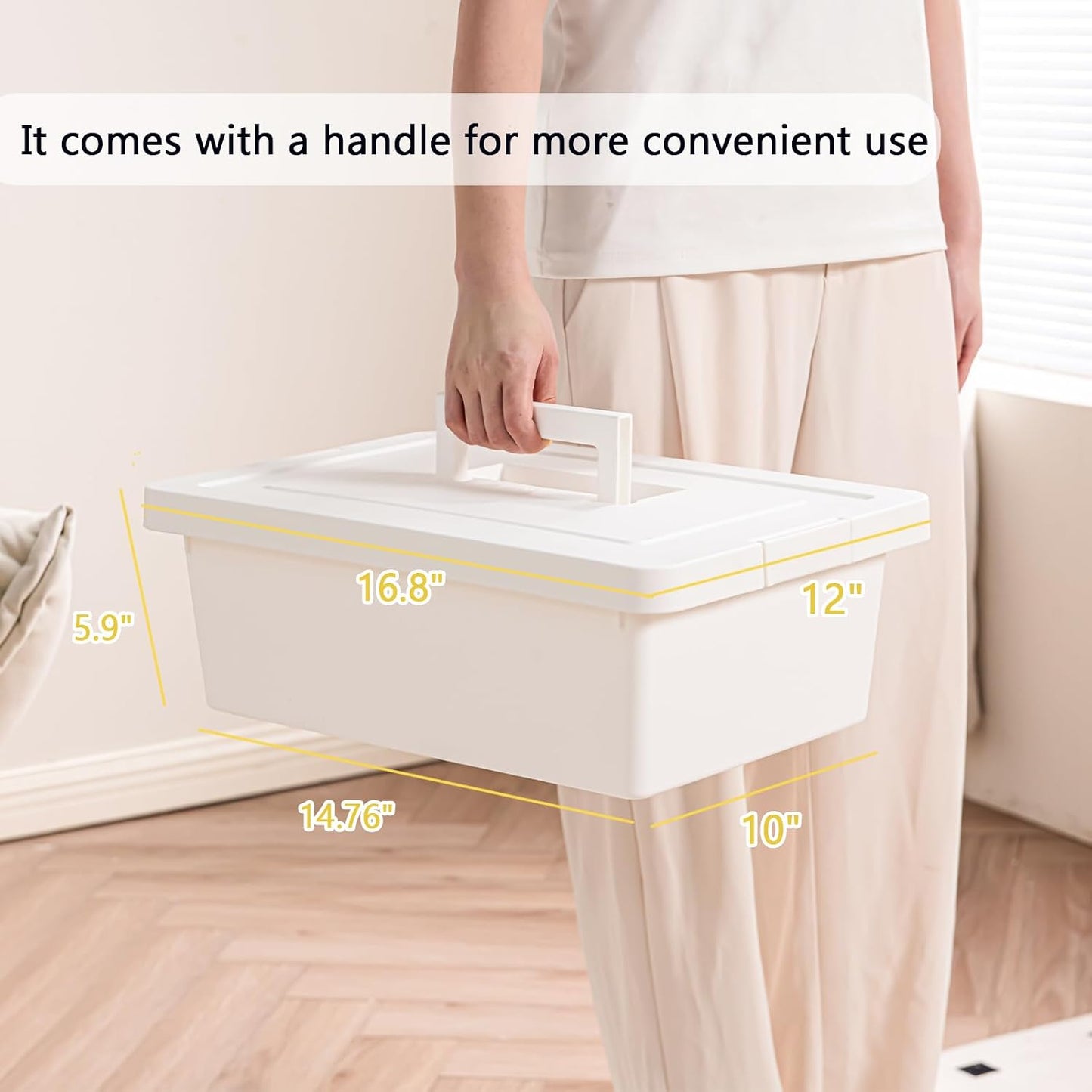 3 Extra Large Storage Bin with 4 Quiet 360° Swivel Casters - 55cm Heavy Duty Organizer with Snap-On Lid, Dust-Proof Moisture-Proof, Stackable Design for Living Room, Bedroom, Study