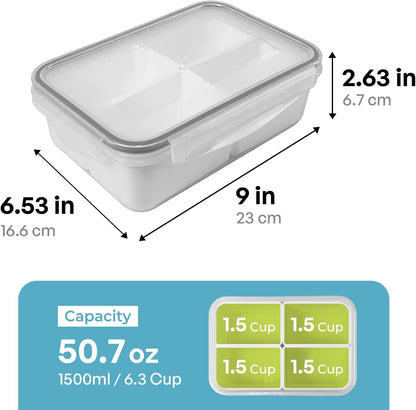 carrotez Food Storage Containers with 3 Removable Compartments, Food Prep Container with Airtight Lids, Portion Control Container, Microwave Safe, Reusable, 4.64 Cup (1100ml)