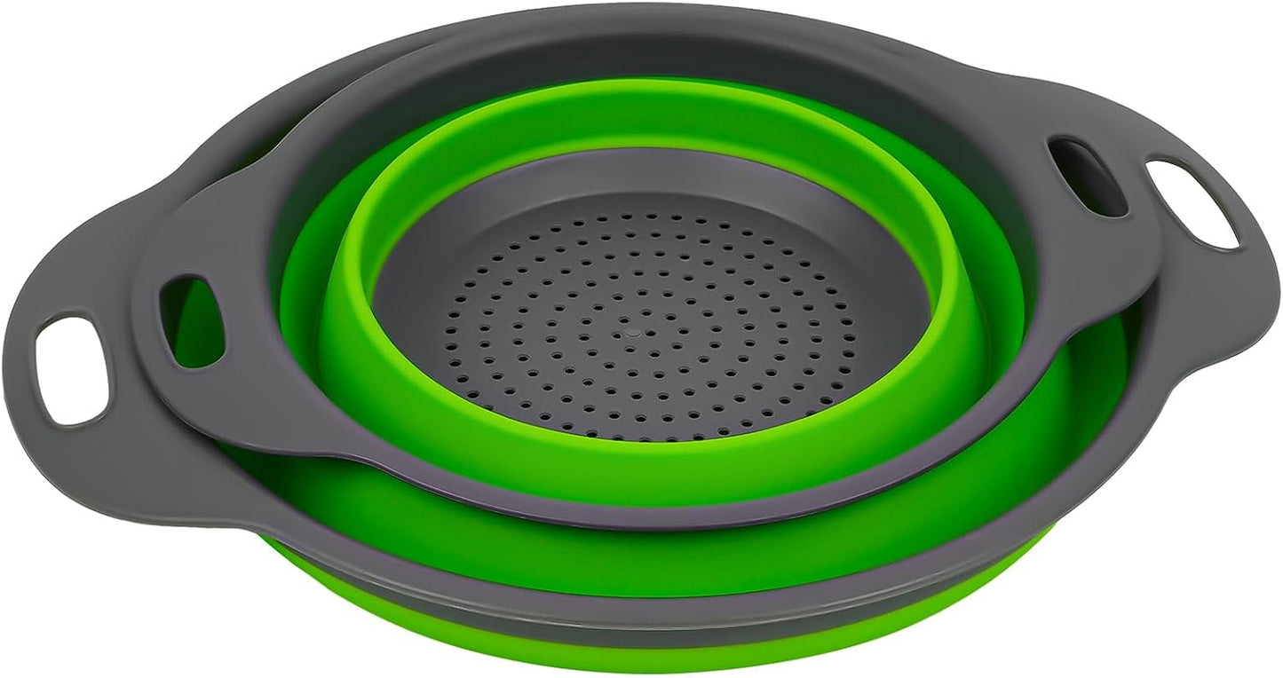 AUAUY 2 PCS Collapsible Colander Set, Square Silicone Folding Colander with Plastic Handles, Eco-Friendly Large Hole Kitchen Strainer for Draining Pasta Vegetables Fruits-1 Large and 1 Small