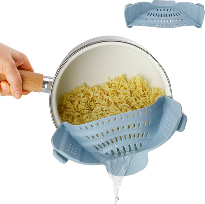 Silicone Pot Strainer, Emptycolor Adjustable Clip On Strainer for Pots Pans, Heat Resistant Pot Drainer, Kitchen Pasta Colander for Vegetables and Noodles (Grey)