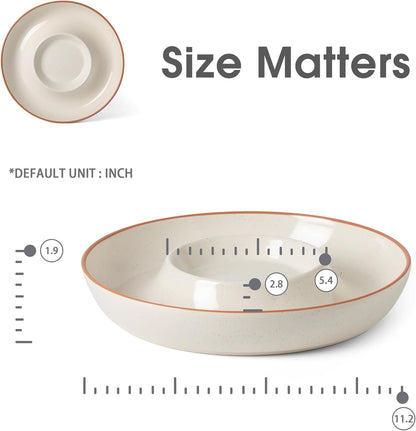 Ceramic Chips and Dip Serving Tray: 12 Inch Large Divided Bowls Set for Salsa, Veggies & Dip, Appetizers, Snacks, Fruit, Candy, Free-Form Serving Dish Platter for Parties Hosting & Entertaining