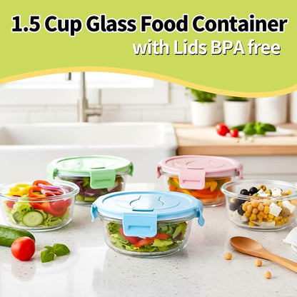 16oz Square Glass Food Storage Containers With Lids, 2 Cup Square Glass Food Containers With Lids, BPA free Small Meal Prep Bowls for leftovers, Dishwasher, Freezer Safe (8Pack)
