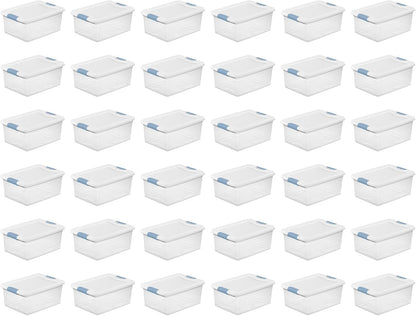Sterilite 6-Pack Latching Box, Under Bed Storage Bins with Lids, Clear Plastic, 25 Quart - Heavy-Duty Organizing Containers for Closet, Bathroom, and Office