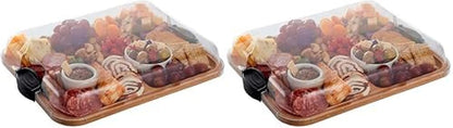 Farberware Build-A-Board Bamboo Cutting Board with Built-In Compartments & Clear Locking Lid, Black Handles, Charcuterie, Snack Tray, Food Prep and Serving Platter