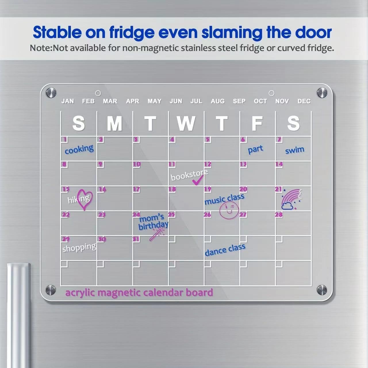 Acrylic Magnetic Dry Erase Board Calendar for Fridge, Clear Monthly and Weekly Meal Planner Whiteboard Refrigerator, Menu Board for Kitchen (Monthly Plan)