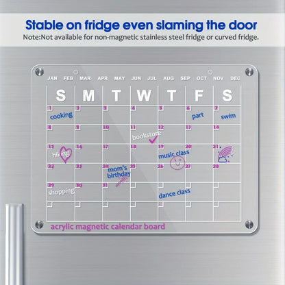 Acrylic Magnetic Dry Erase Board Calendar for Fridge, Clear Monthly and Weekly Meal Planner Whiteboard Refrigerator, Menu Board for Kitchen (Monthly Plan)