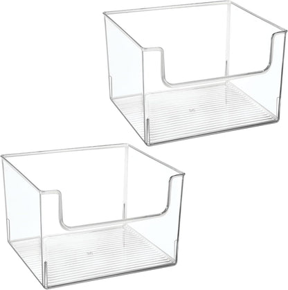 mDesign Modern Plastic Open Front Dip Storage Organizer Bin Basket for Bathroom Organization - Vanity Shelf, Cubby, Cabinet, and Closet Organizing Decor - Ligne Collection - 2 Pack - Clear