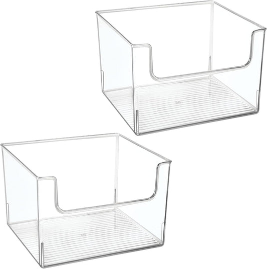 mDesign Modern Plastic Open Front Dip Storage Organizer Bin Basket for Bathroom Organization - Vanity Shelf, Cubby, Cabinet, and Closet Organizing Decor - Ligne Collection - 2 Pack - Clear