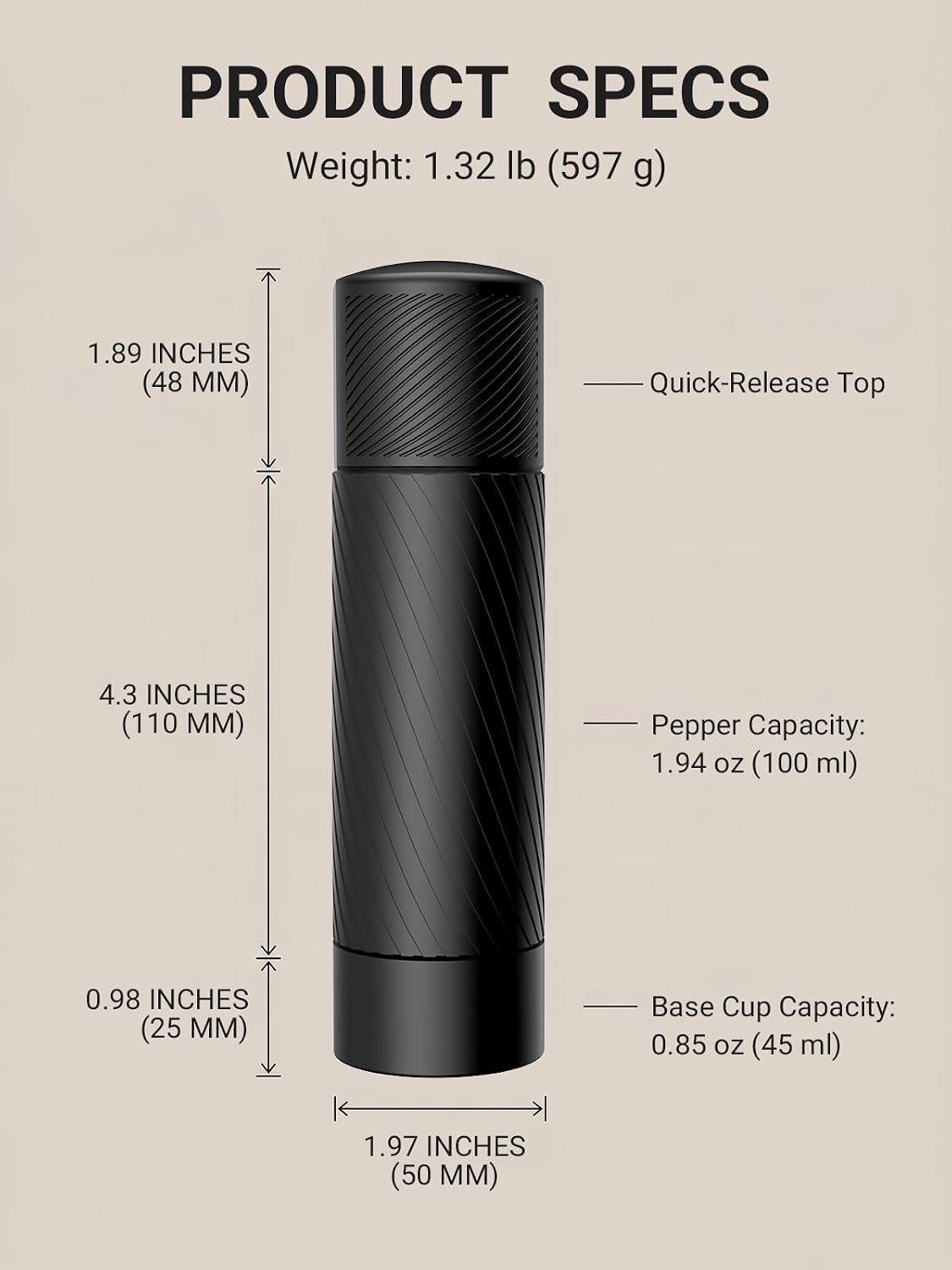 Homnoble Heavy Duty Pepper Grinder, Pepper Grinder External Adjustable