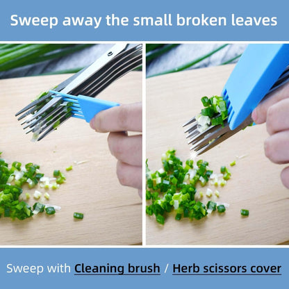 5-Blade Herb Cutter Scissors with Safety Cover, Cleaning Comb - Green