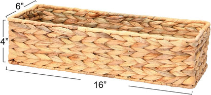 Household Essentials Water Hyacinth Rectangular Storage Basket with Handwoven Fibers and Iron Frame, Natural Finish