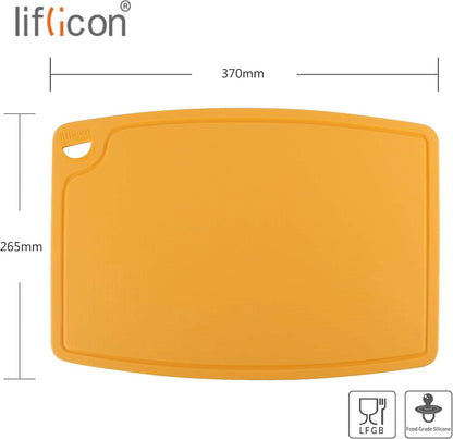 Liflicon Thick Cutting Boards for Kitchen Silicone Chopping Board Set of 2 Mid 12.6'' x 9.1”,Mini 9.1”x7.1” Non-slip Deep Drip Juice Groove Easy Grip Handle,Dishwasher Safe-Red