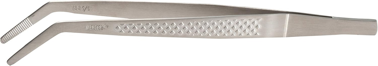 Mercer Culinary 18-8 Stainless Steel Chef Plating Tongs, Offset Tip, 6-1/2 Inch