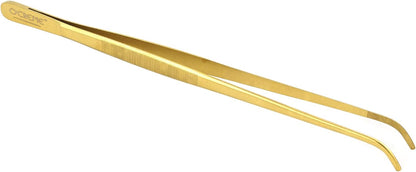 O'Creme 12 Inch Stainless Steel Precision Kitchen Culinary Tweezer Tongs (12" Curved, Rose Gold)