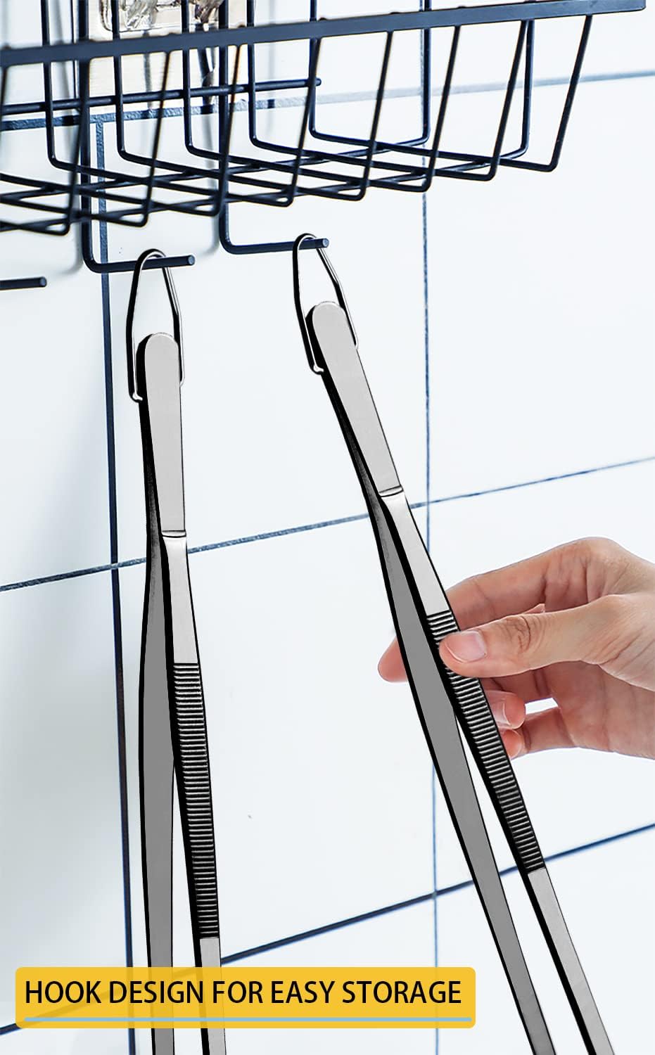 JETKONG 2 Pcs 12-Inch Kitchen Tweezers Fine Tweezer Tongs, Extra-Long Stainless Steel Cooking Tweezers (Silver)
