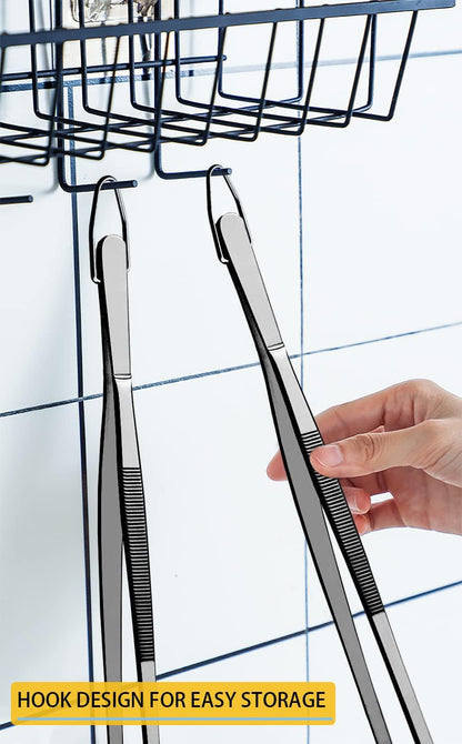 JETKONG 2 Pcs 12-Inch Kitchen Tweezers Fine Tweezer Tongs, Extra-Long Stainless Steel Cooking Tweezers (Silver)