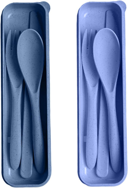 Travel Utensils with Case, 2 Sets Reusable Utensils Set with Case, Wheat Straw Utensils for Lunch Box Accessories, Camping Utensil Set for School Work Lunch or Daily Use（Black）
