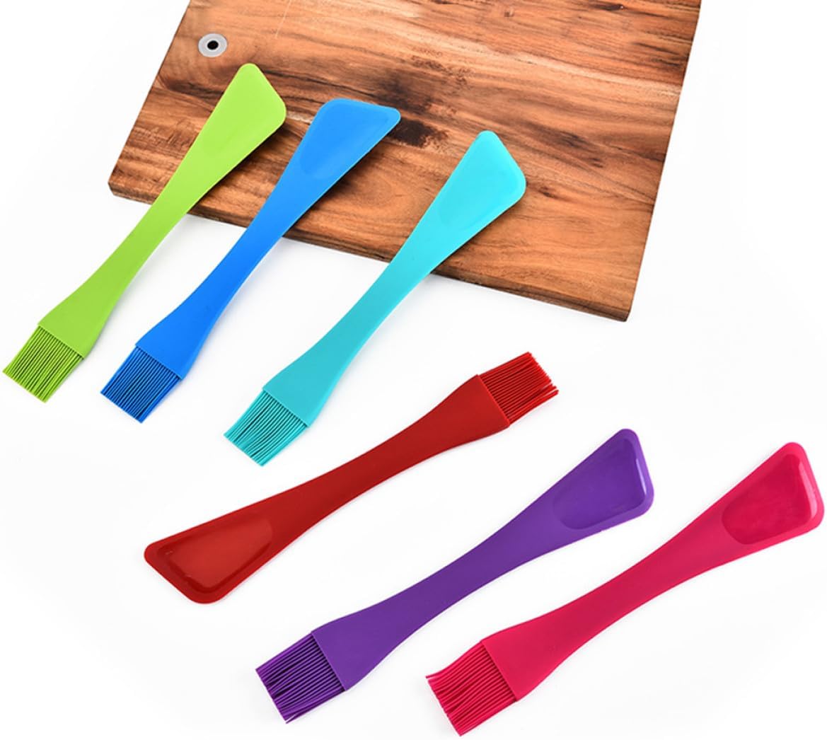 CHILDWEET Dual Head Silicone Basting Brush and Spatula Heat Resistant Kitchen Baking Tool for Bbq and Pastry 2pcs Set Suitable for Home Cooking and Grilling Random Random Color
