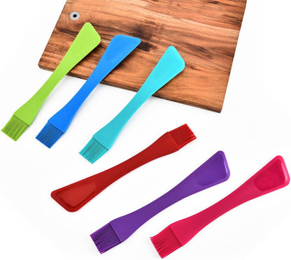 CHILDWEET Dual Head Silicone Basting Brush and Spatula Heat Resistant Kitchen Baking Tool for Bbq and Pastry 2pcs Set Suitable for Home Cooking and Grilling Random Random Color