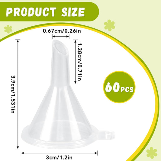 60 Pcs Mini Clear Plastic Funnel, Little Small Funnel Set Kit for Lab Bottles Essential Oils Perfumes Powder Spices Sand Art Capsule Kitchen