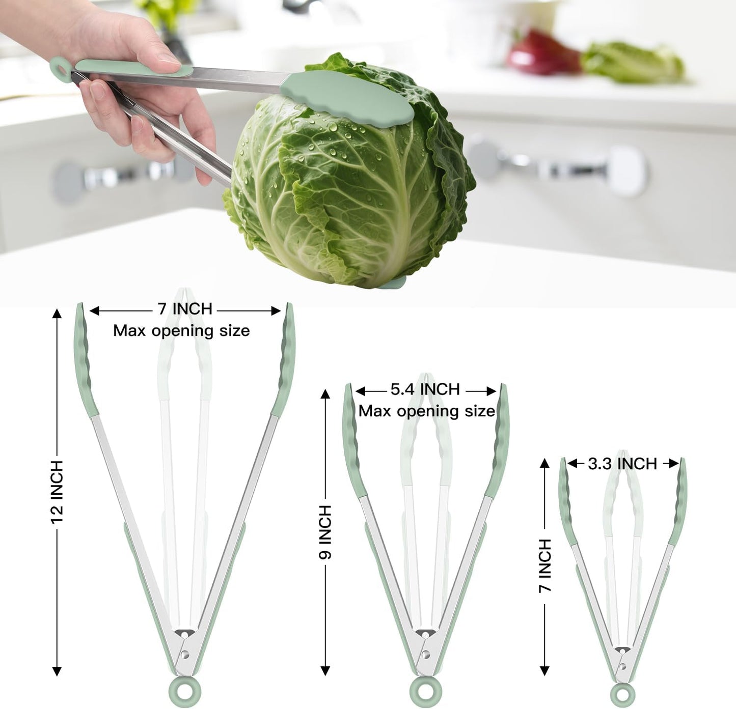 HOTEC Premium Stainless Steel Locking Kitchen Tongs with Silicon Tips, Set of 2-9" and 12"