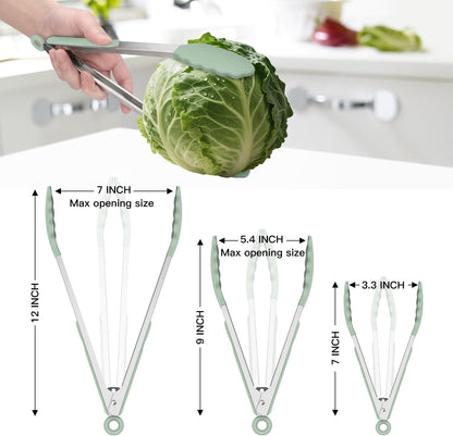 HOTEC Premium Stainless Steel Locking Kitchen Tongs with Silicon Tips, Set of 2-9" and 12"